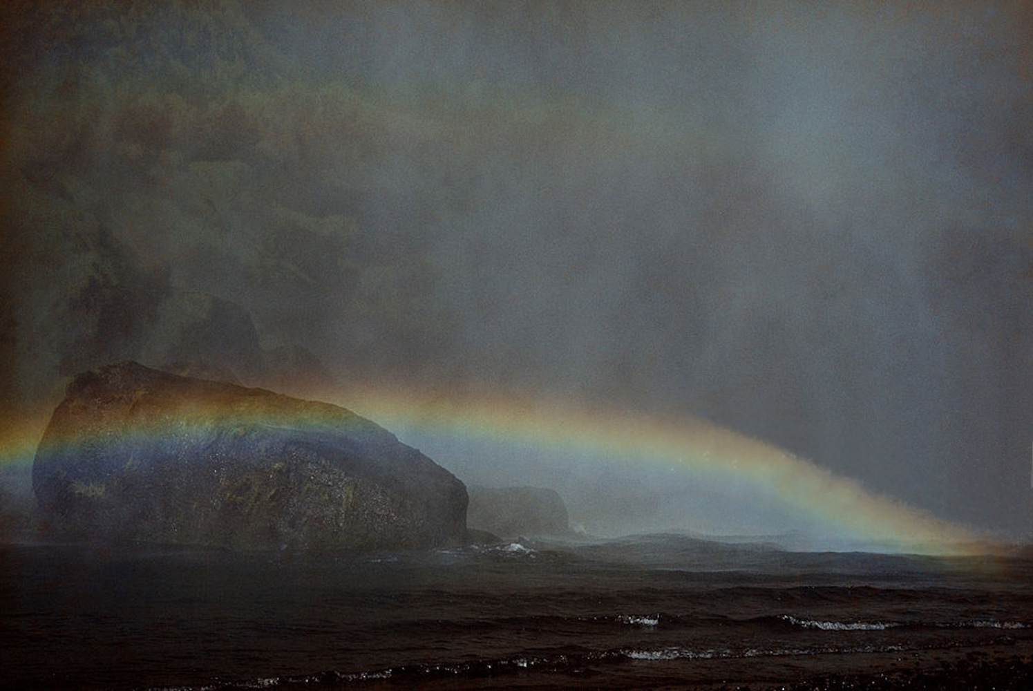 A double rainbow over the sea in Iceland, 1975