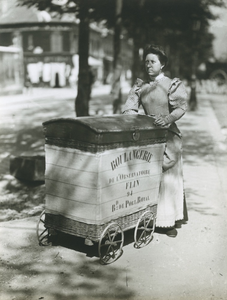 Untitled (Woman with boulangerie cart), c. 1900