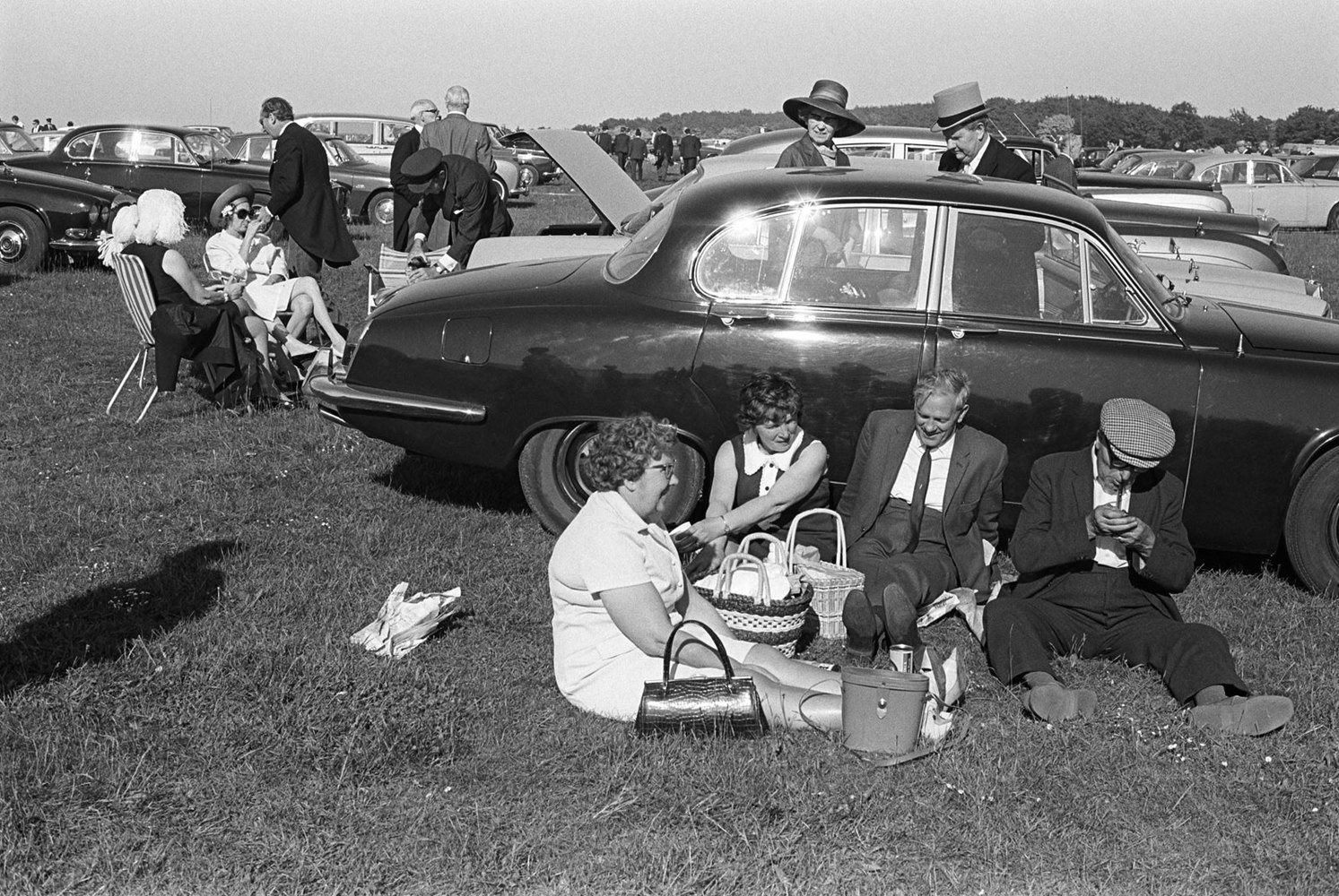 A day at the races, Derby Day picnic horse racing at Epsom Downs, Surrey, 1970
