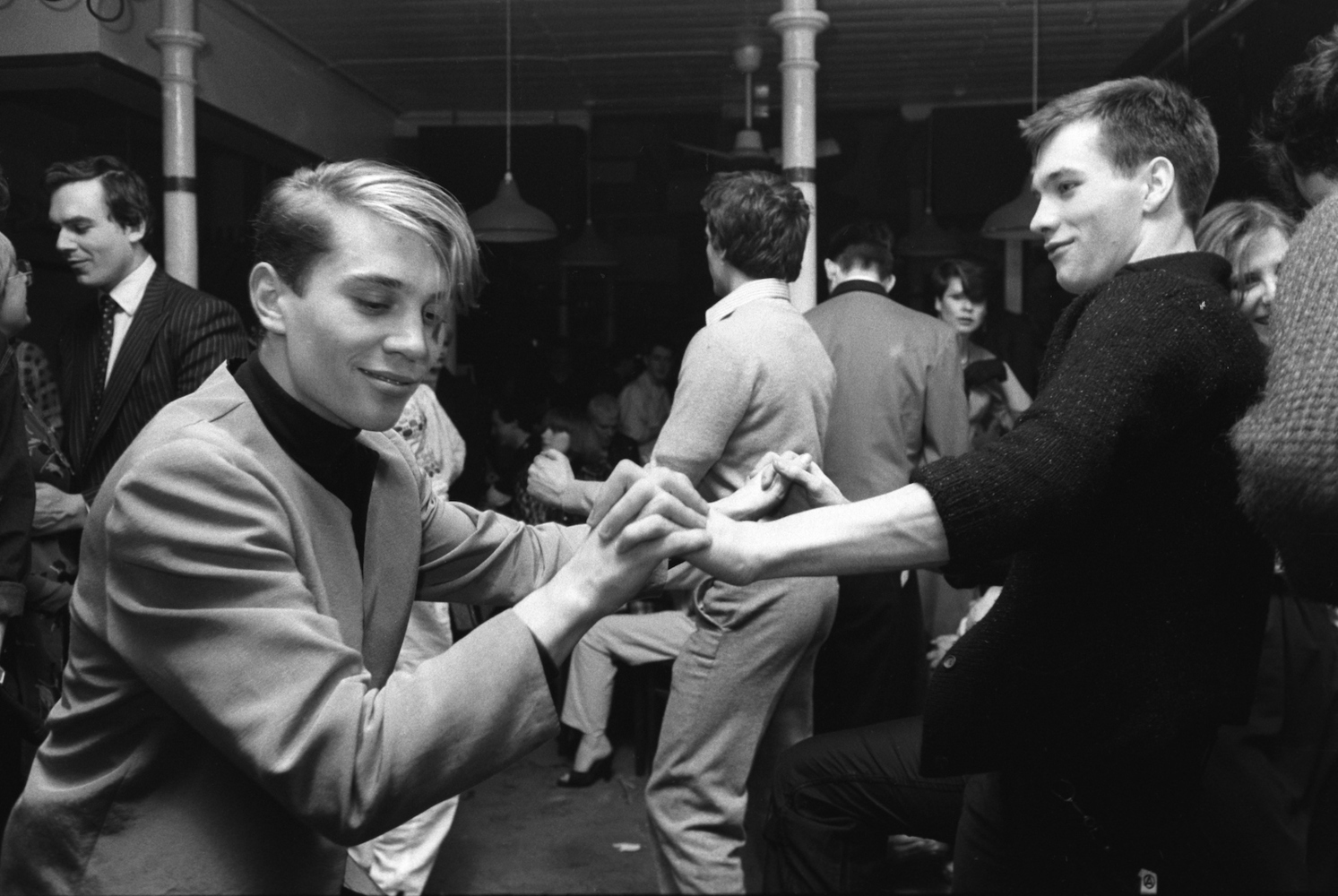 Boys dancing together, Clubbing, London, 1980