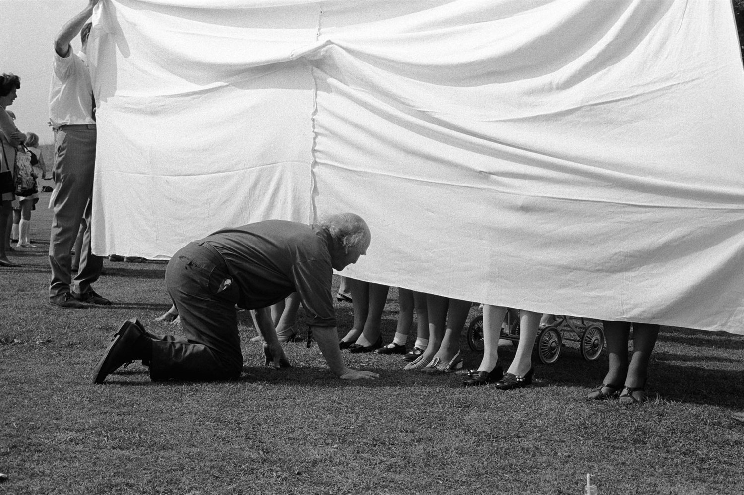 Village fete, prettiest ankles competition, Marhamchurch, Cornwall, 1970