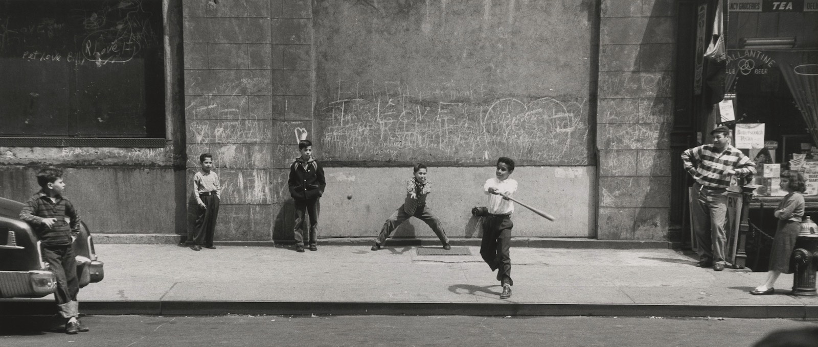 Children Playing Baseball in Street, New York, 1955