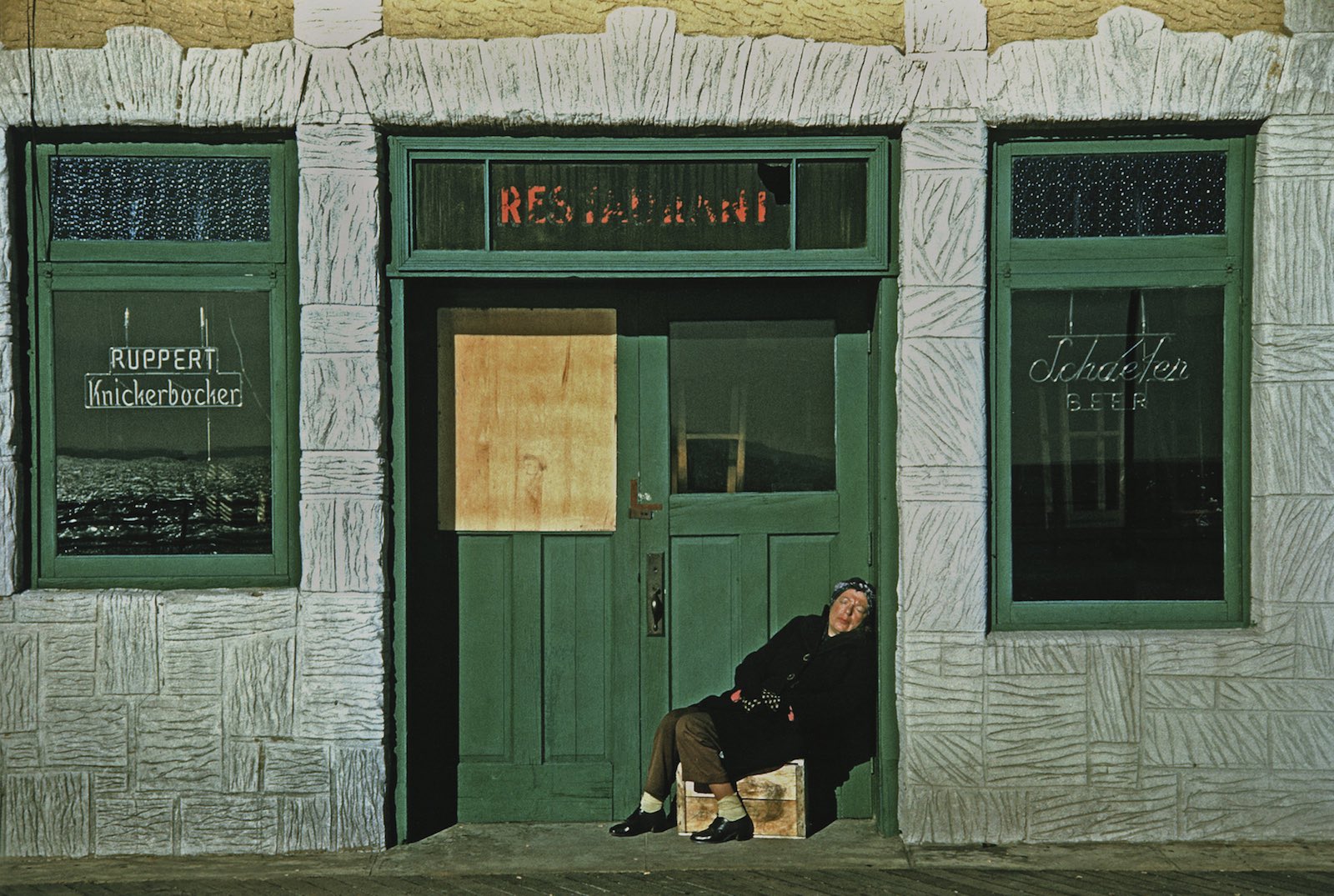 Sunbather, Rupper Knickerbocher, Winter Boardwalk, Coney Island, NY, 1953