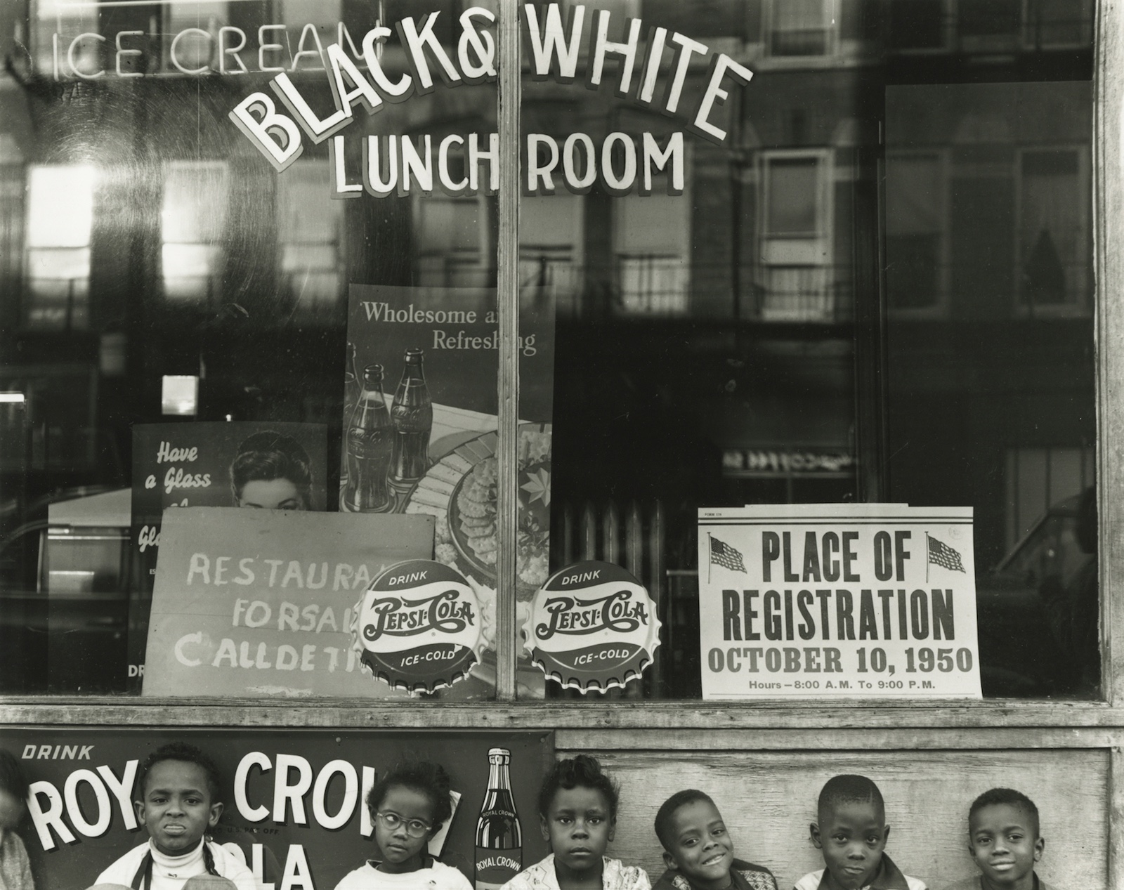 Children Sitting in Front of Restaurant Window, Chicago, 1950